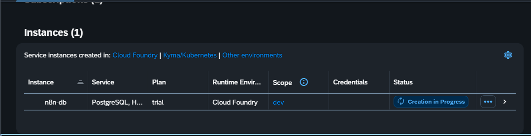 PostgreSQL service creation in progress