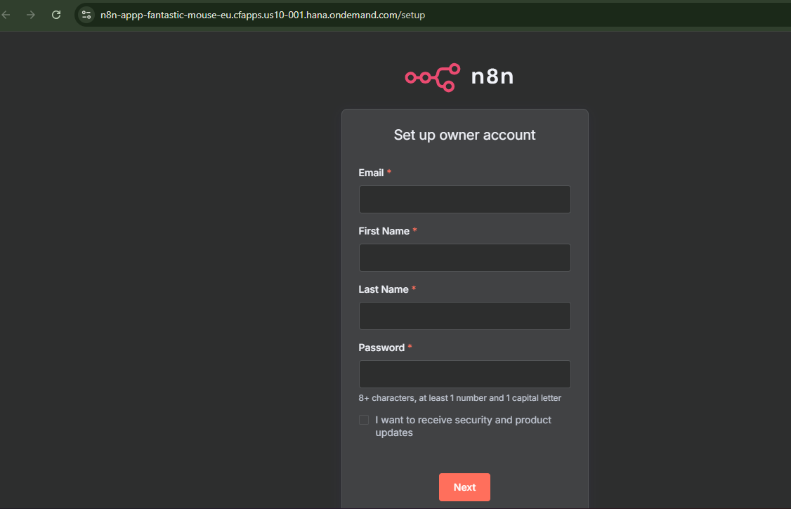 n8n owner account setup